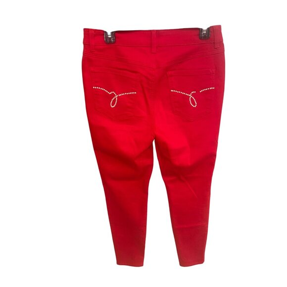 d.jeans Red Mid-Rise Skinny Jeans With Pearl Accents Size 10 Stretch Slimming - Picture 2 of 7
